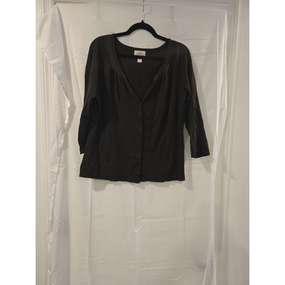 Ann Taylor Loft Chocolate Brown V-Neck Button-Up Cardigan